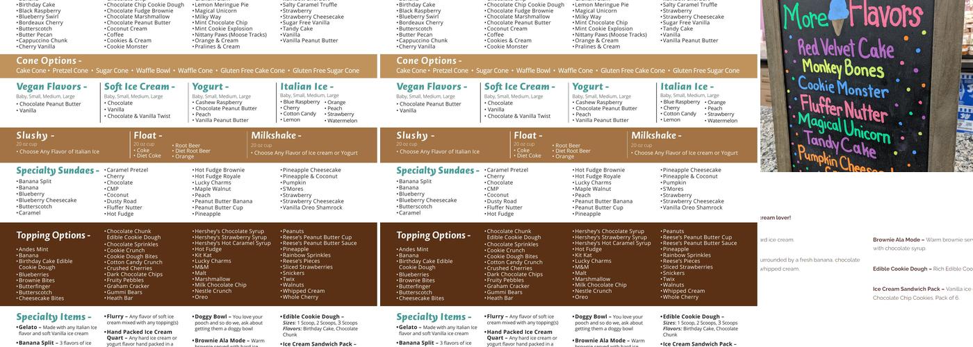 Picc's Ice Cream Menu