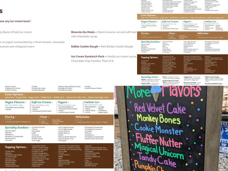 Picc's Ice Cream Menu