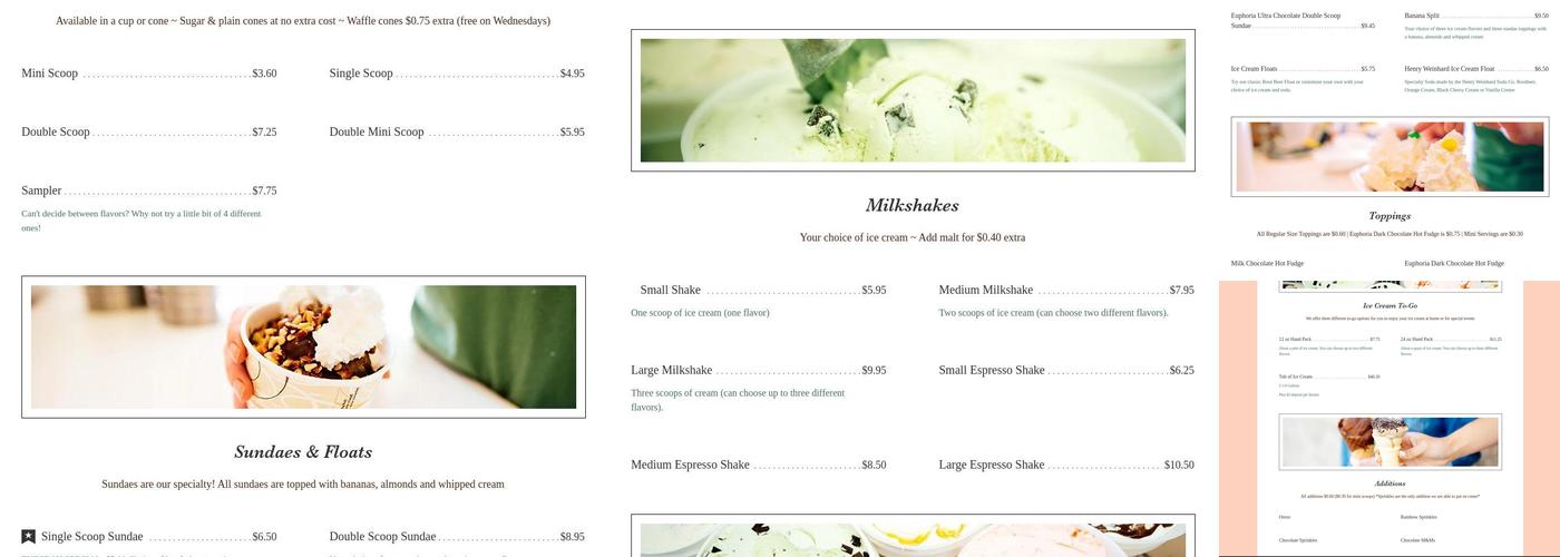 Prince Puckler's Ice Cream Menu