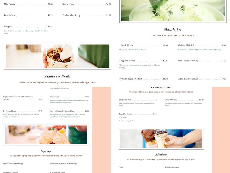 Prince Puckler's Ice Cream Menu