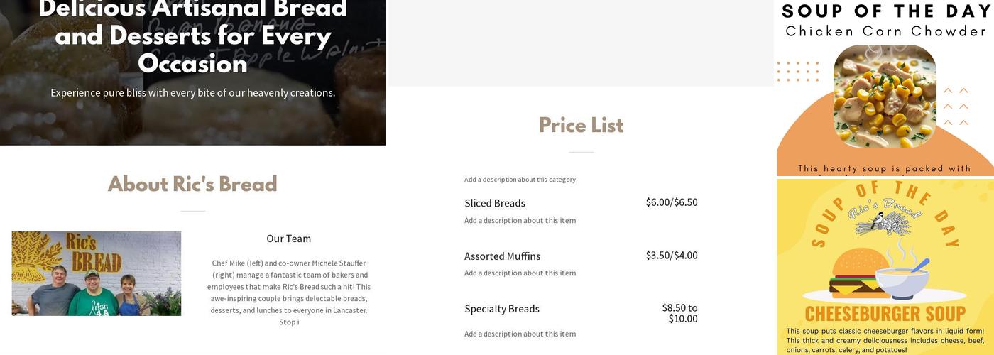 Ric's Bread Menu