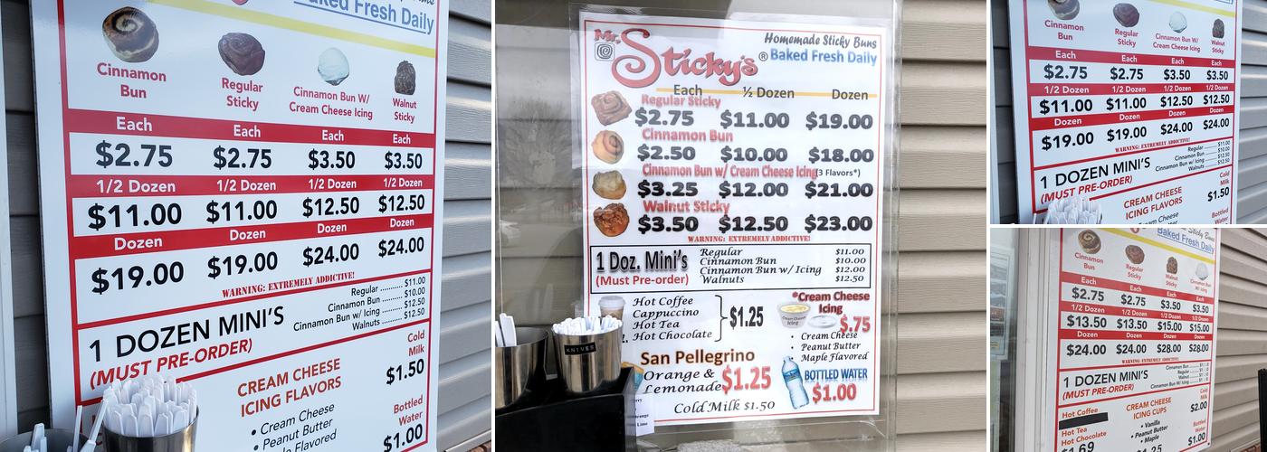Mr Sticky's Homemade Sticky Buns Menu