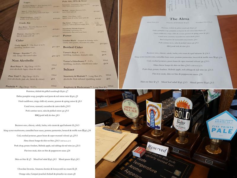 The Alma Crystal Palace Menu