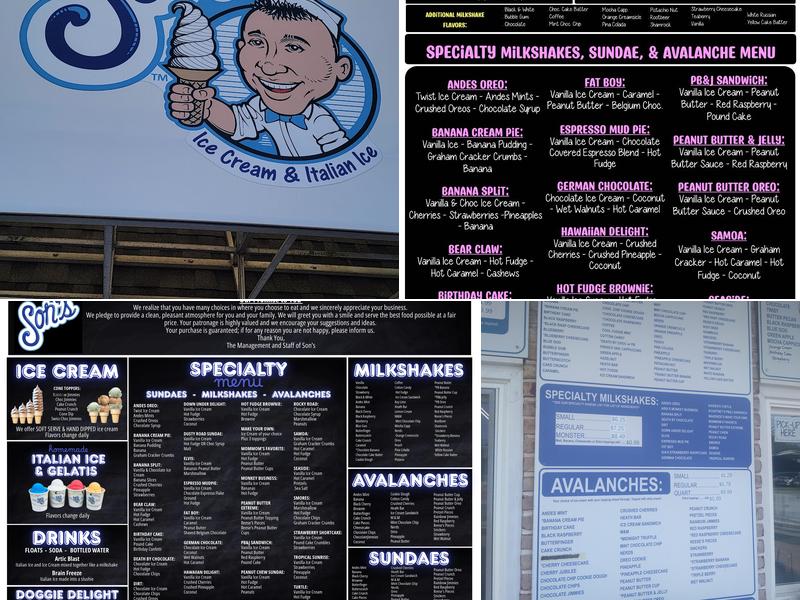 Son's Italian Ice & Ice Cream Menu