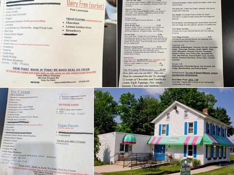 Sweet Willows Creamery Menu