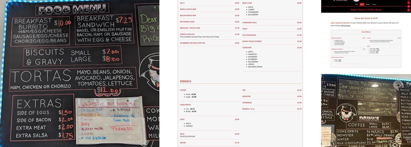 Magic Donuts and Coffee Menu