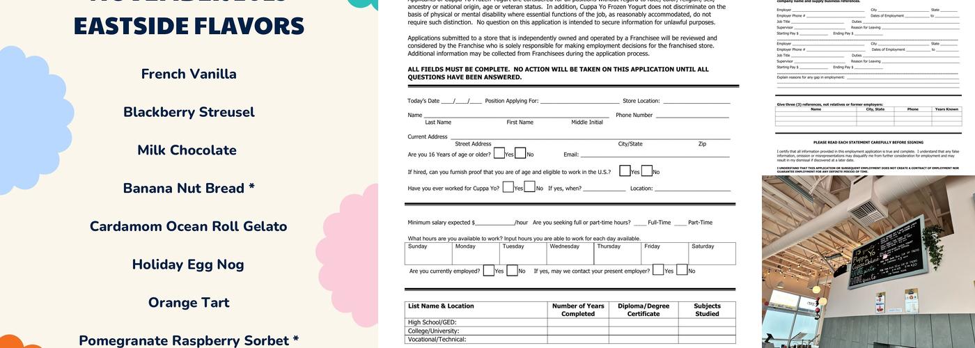 Cuppa Yo Frozen Yogurt Westside Menu