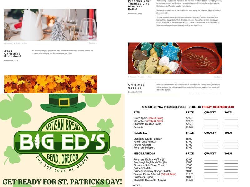 Big Ed's Artisan Bread Menu