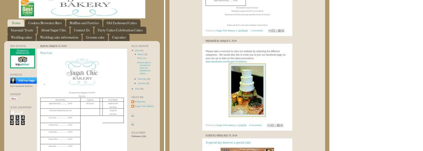 Sugar Chic Bakery Menu
