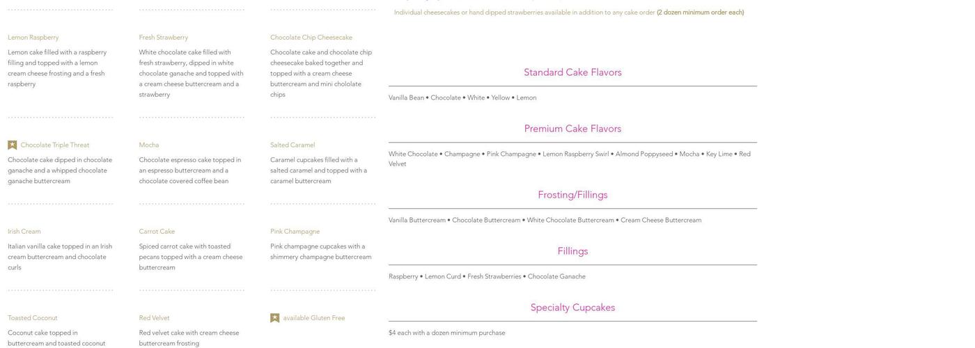 Sweet Couture Designer Cakes Menu
