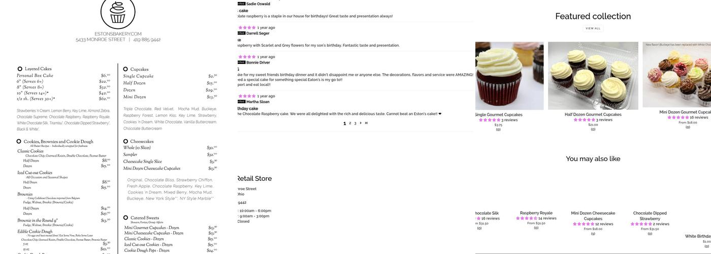 Eston's Bakery Menu
