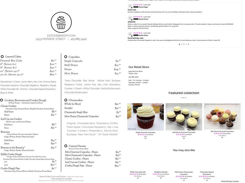 Eston's Bakery Menu
