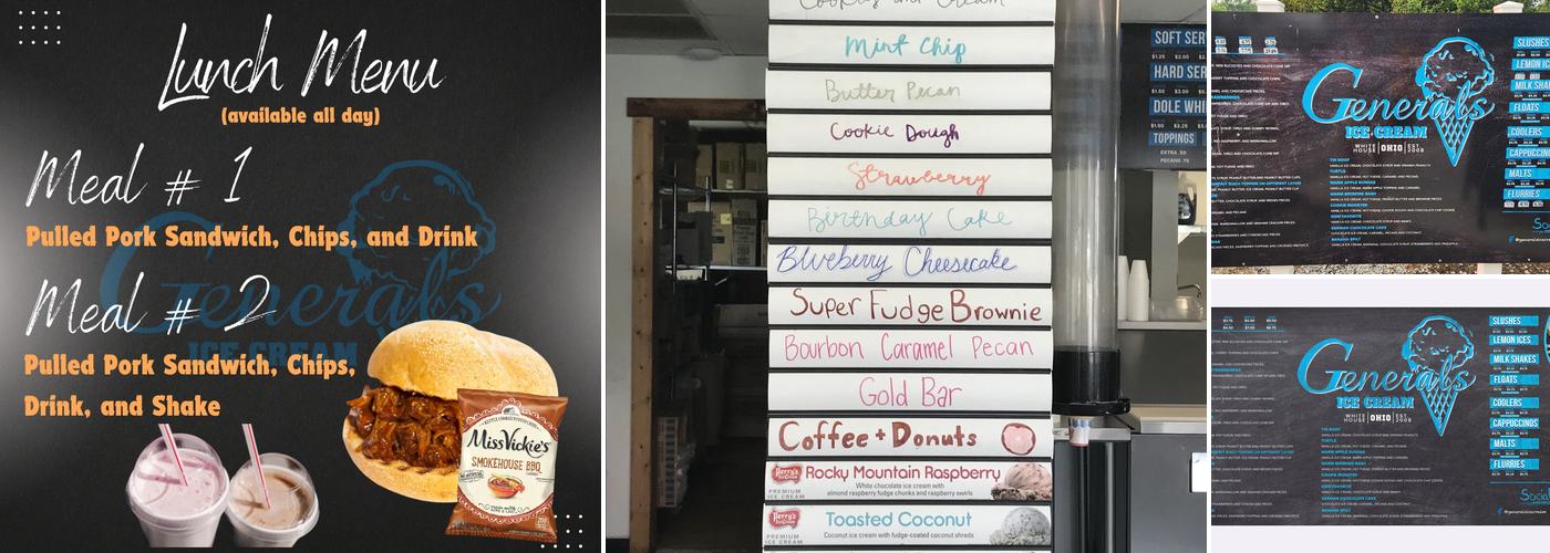 Generals Ice Cream Menu