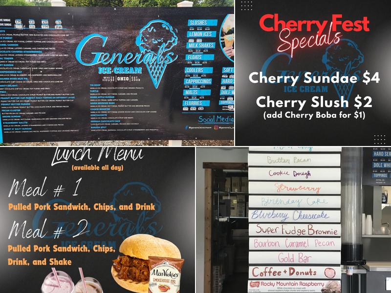 Generals Ice Cream Menu