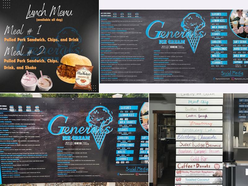 Generals Ice Cream Menu