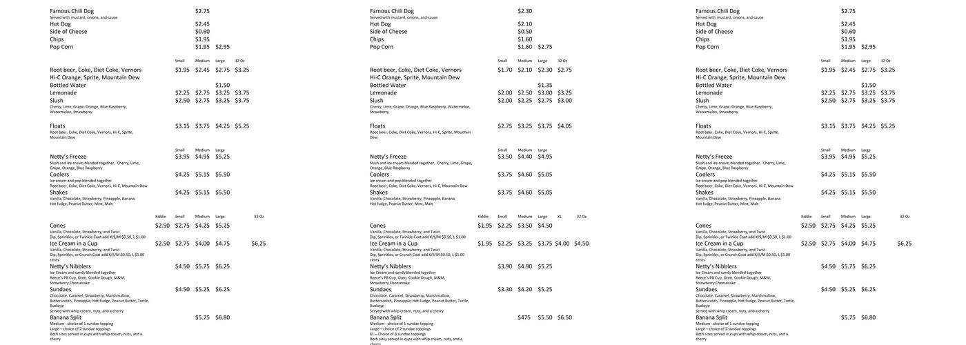 Netty's Menu