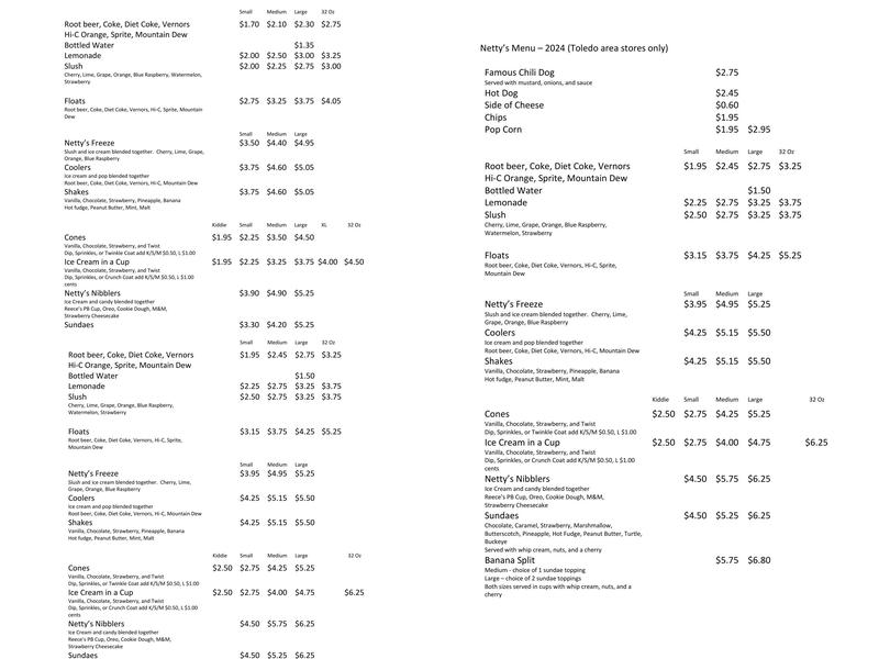 Netty's Menu