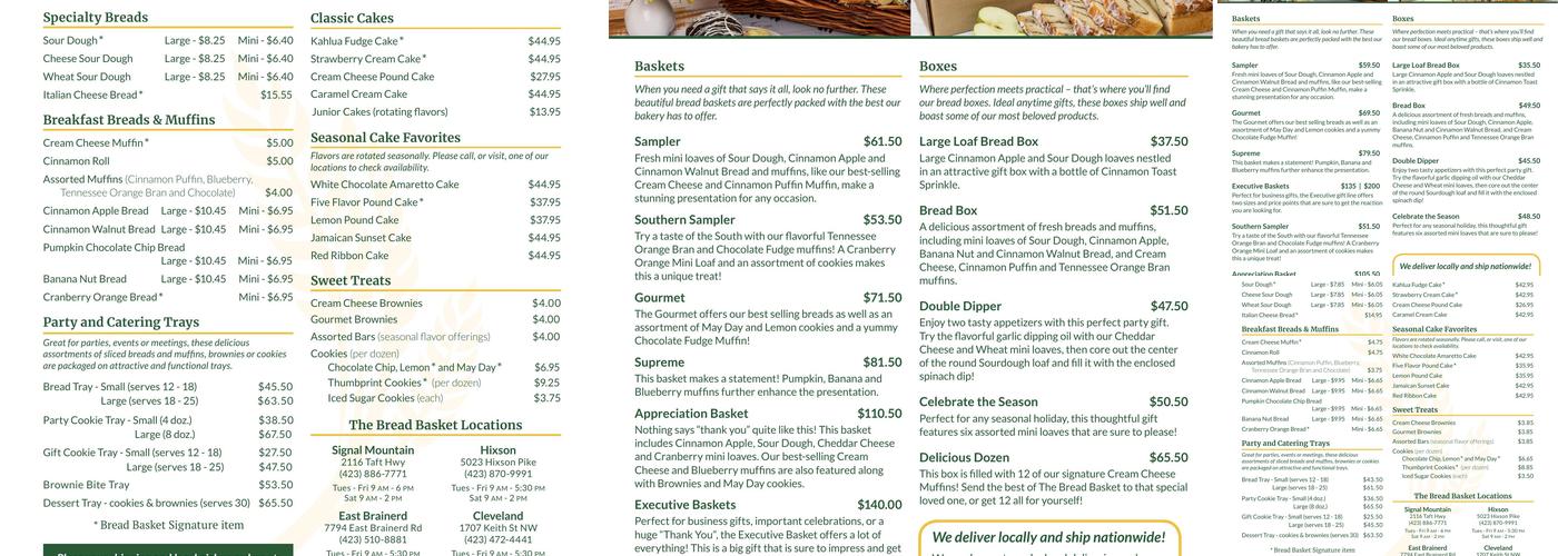 The Bread Basket Menu