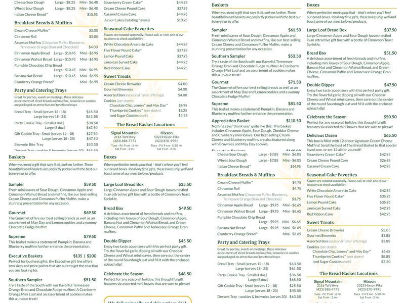 The Bread Basket Menu