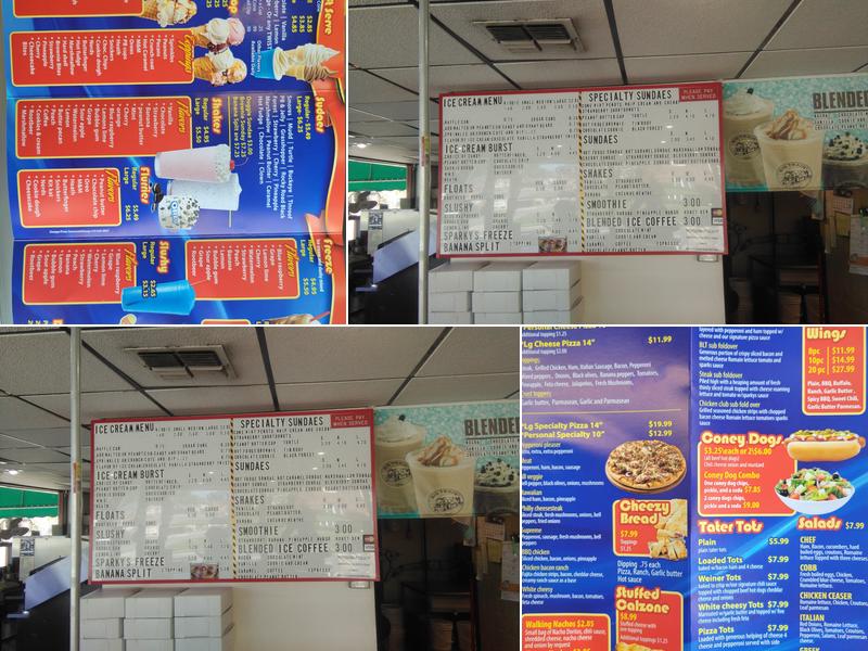 Sparky's , pizza cones and coneys Menu