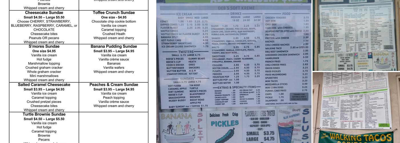 Deb's Soft Kreme Menu