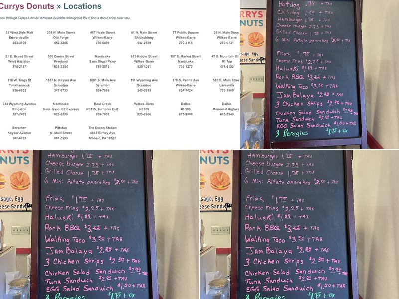 Currys Donuts Menu