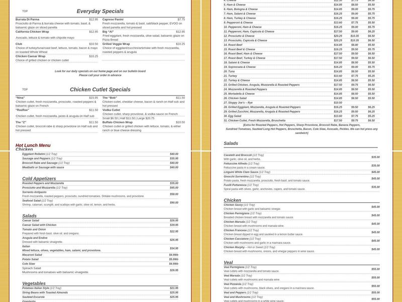 Sorrento Bakery Menu