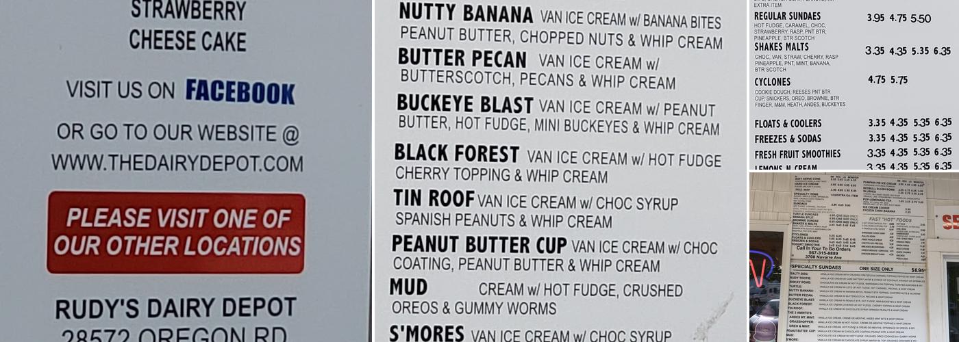 Dairy Depot Menu