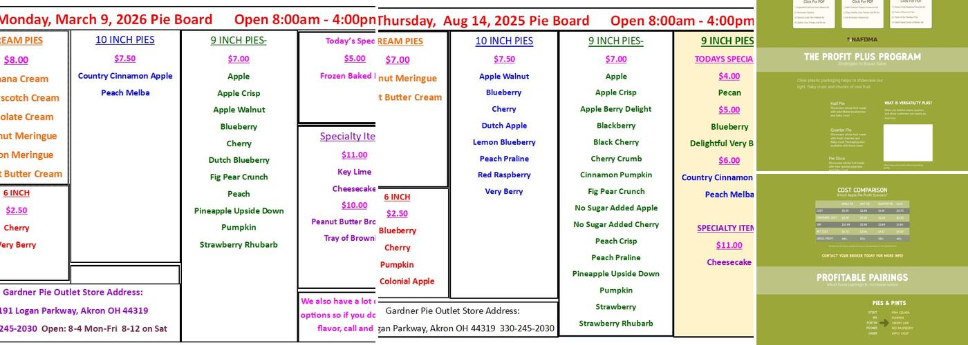 Gardner Pie Co Menu