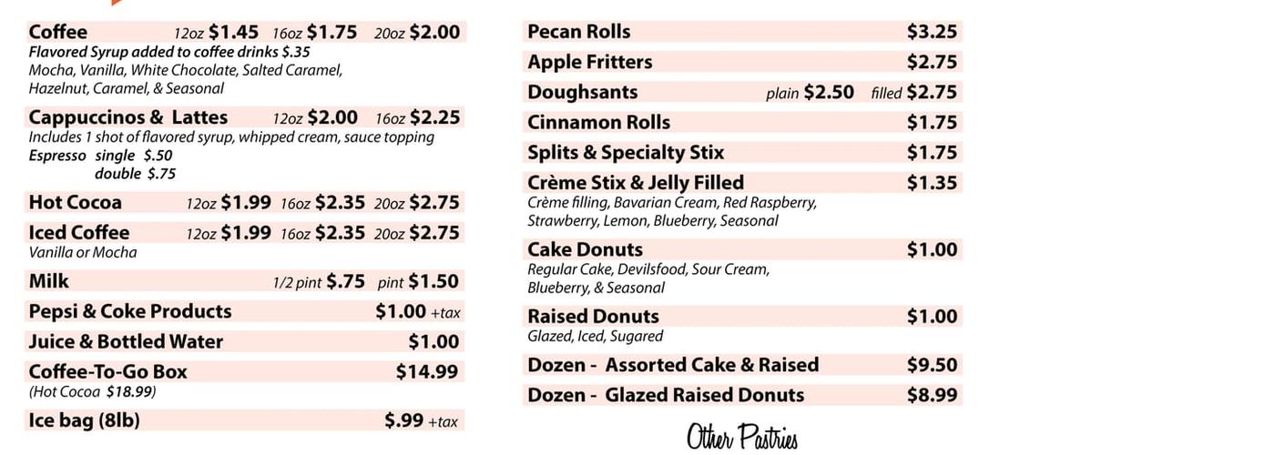 Jubilee Donuts Menu