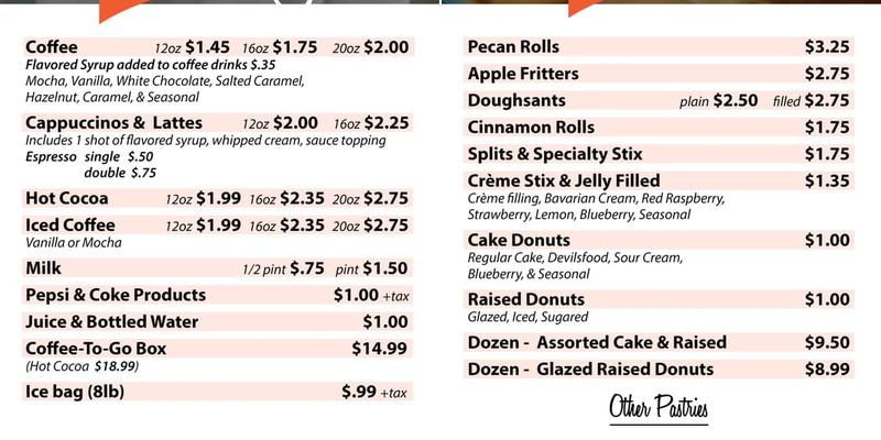 Jubilee Donuts Menu