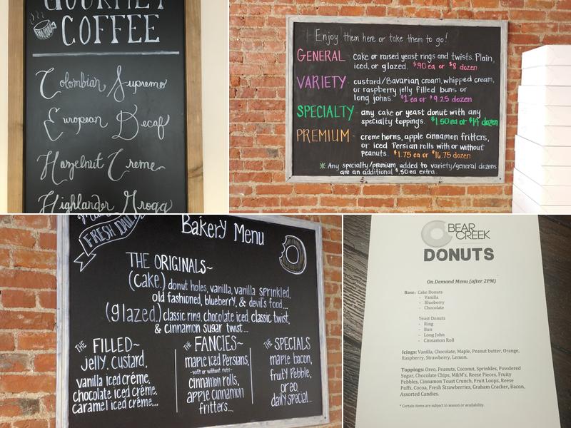 Bear Creek Donuts Menu