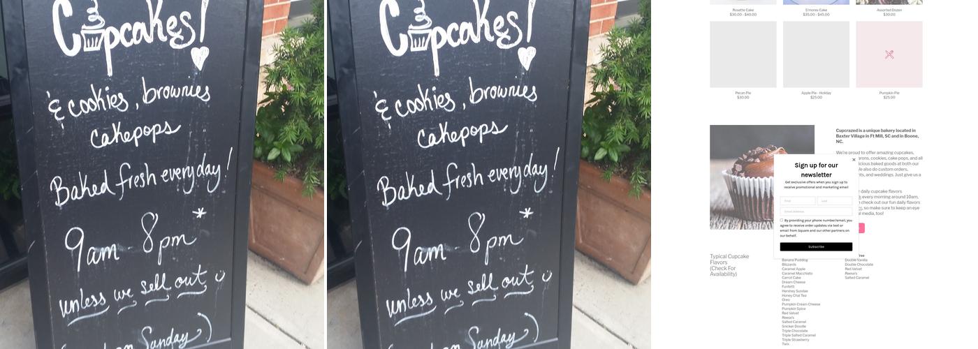 Cupcrazed Cakery Menu