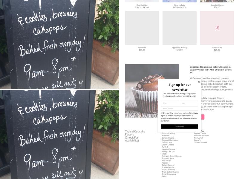 Cupcrazed Cakery Menu