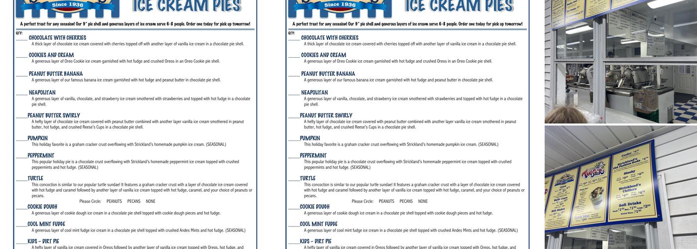 Strickland's Frozen Custard Menu