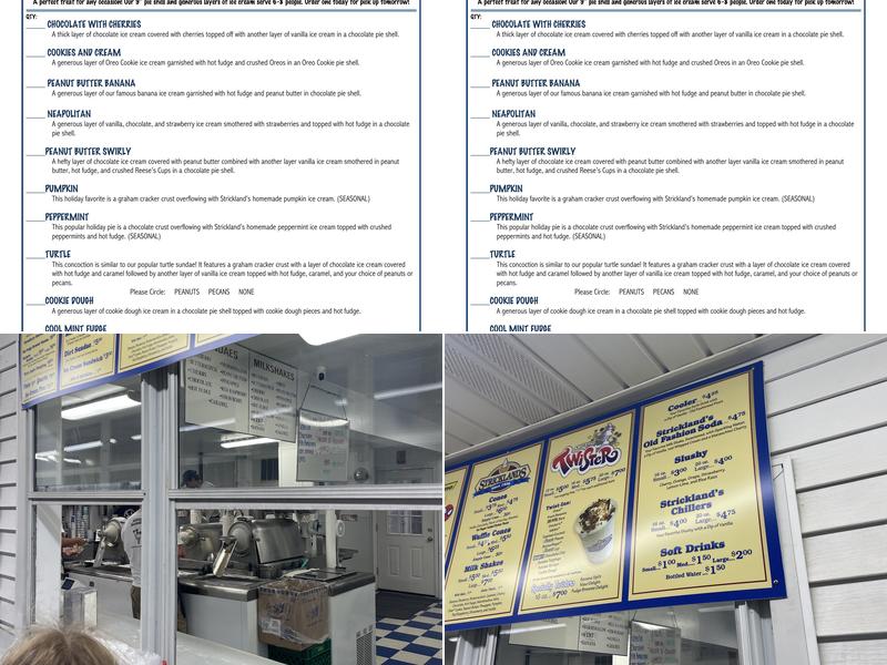 Strickland's Frozen Custard Menu