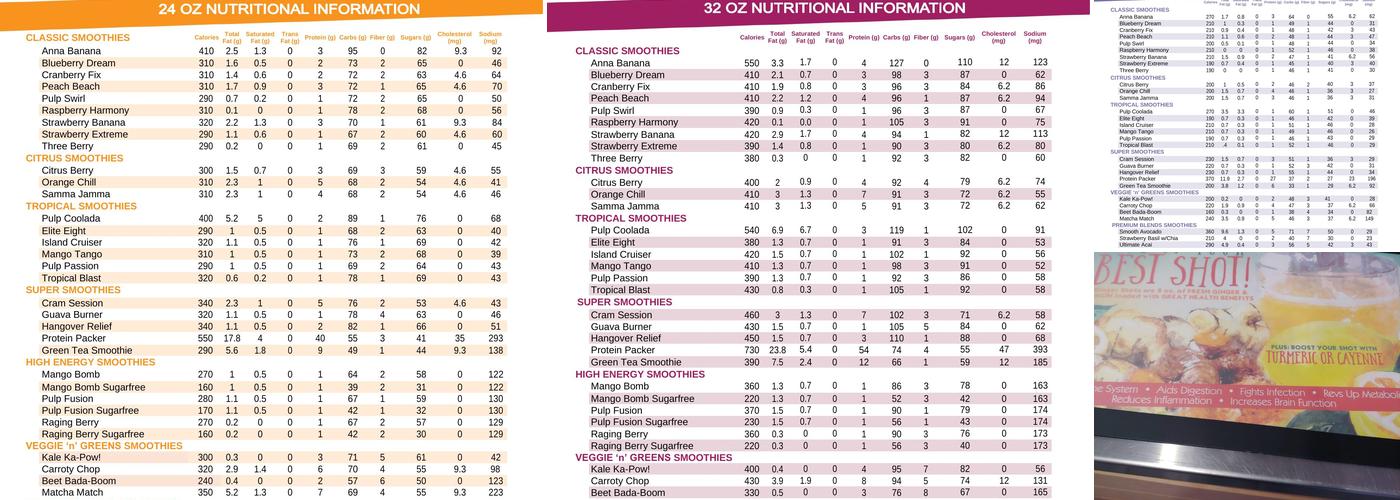 Pulp Juice and Smoothie Bar Menu