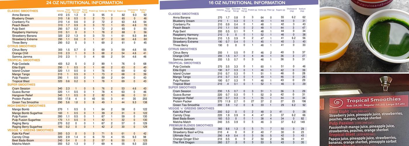 Pulp Juice and Smoothie Bar Menu