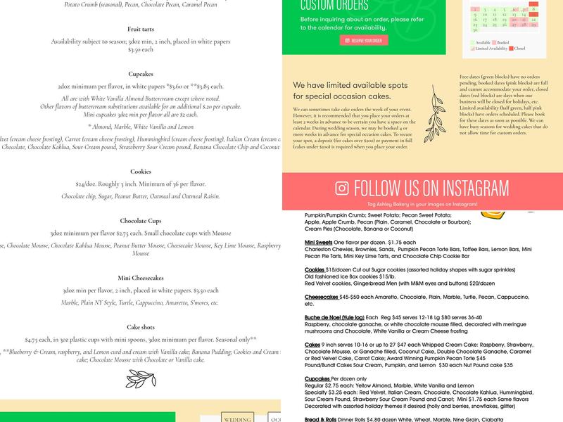 Ashley Bakery Menu
