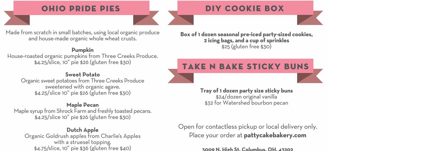Pattycake Bakery Menu