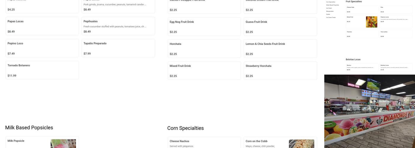 Diamonds Ice Cream Menu