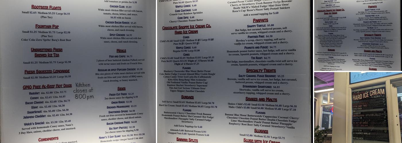 Welch's Dairy Cream Menu