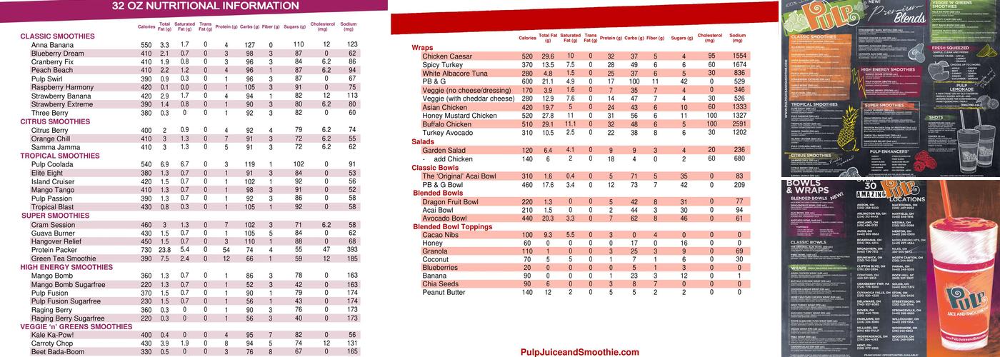 Pulp Juice and Smoothie Bar Menu