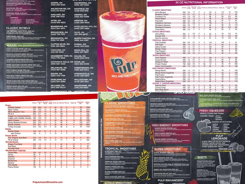 Pulp Juice and Smoothie Bar Menu