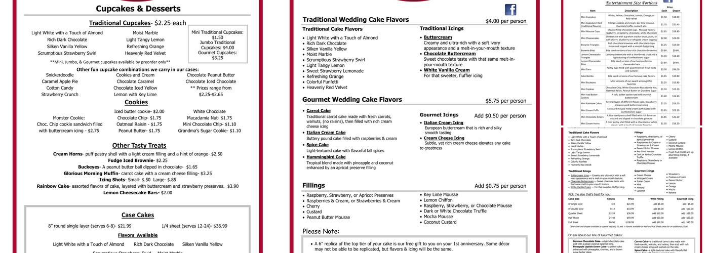 The Cakery Menu