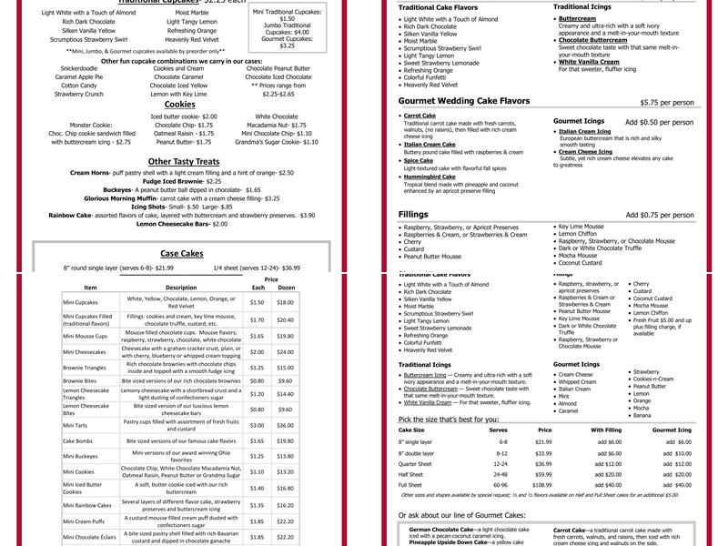 The Cakery Menu