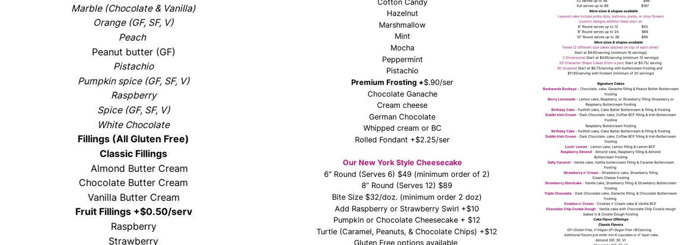 Our CupCakery Menu