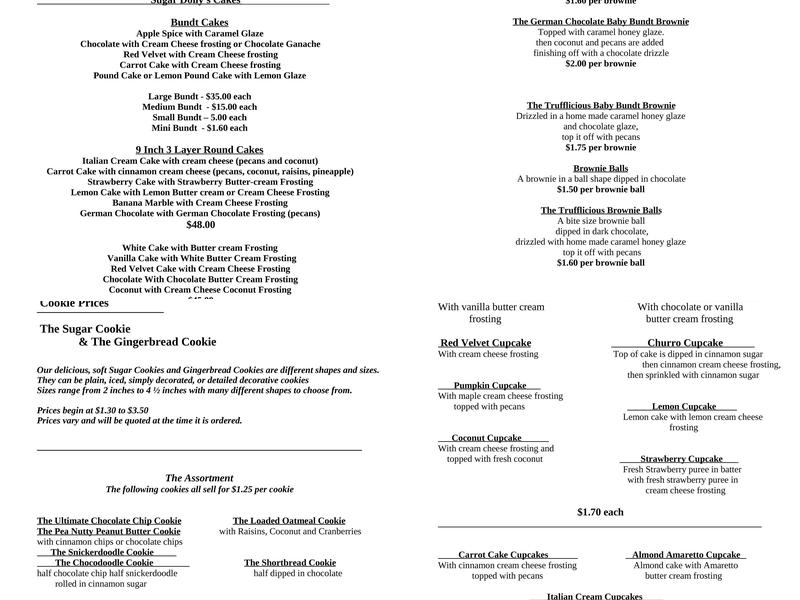 Sugar Dolly's Bakery Menu
