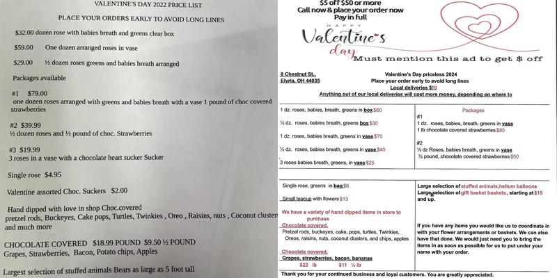 Cakes Candy & Flowers Menu