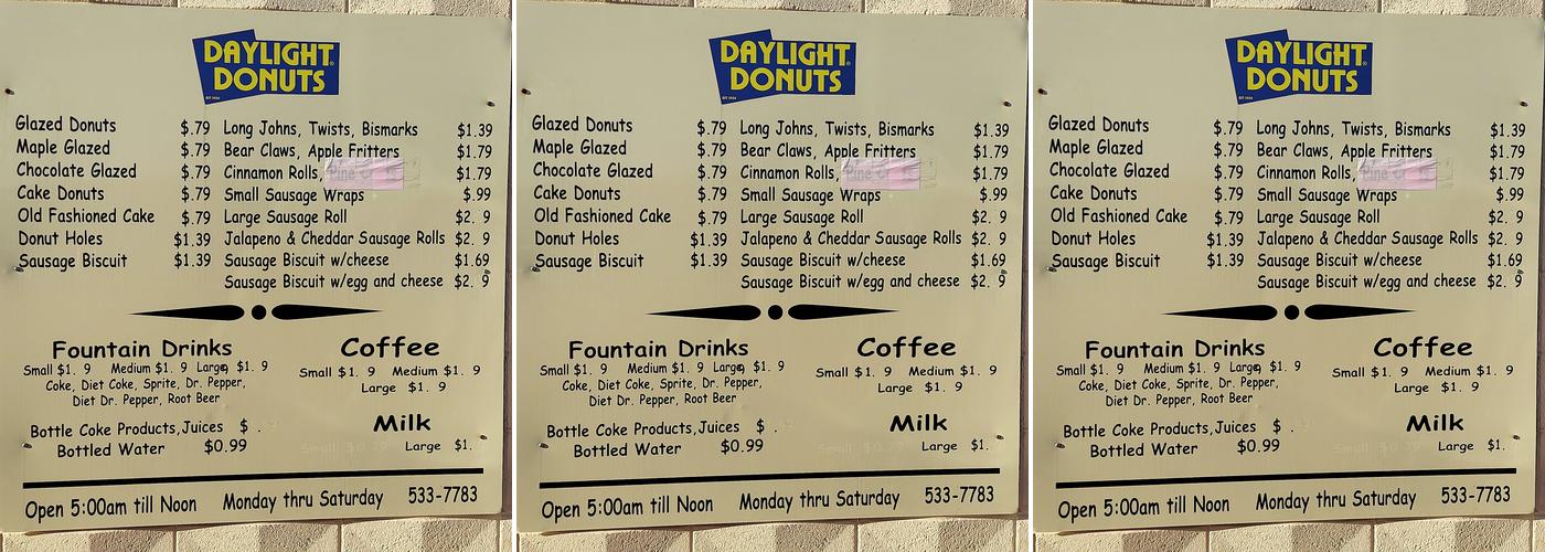 Stillwater Daylight Donuts Menu